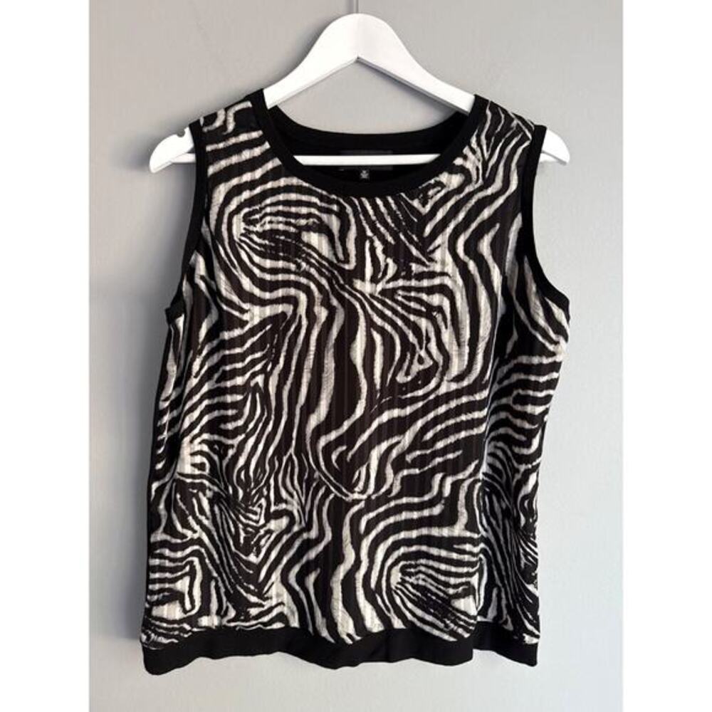Jones New York Collection Woman Top 0X Plus Size Black Zebra Sleeveless Career